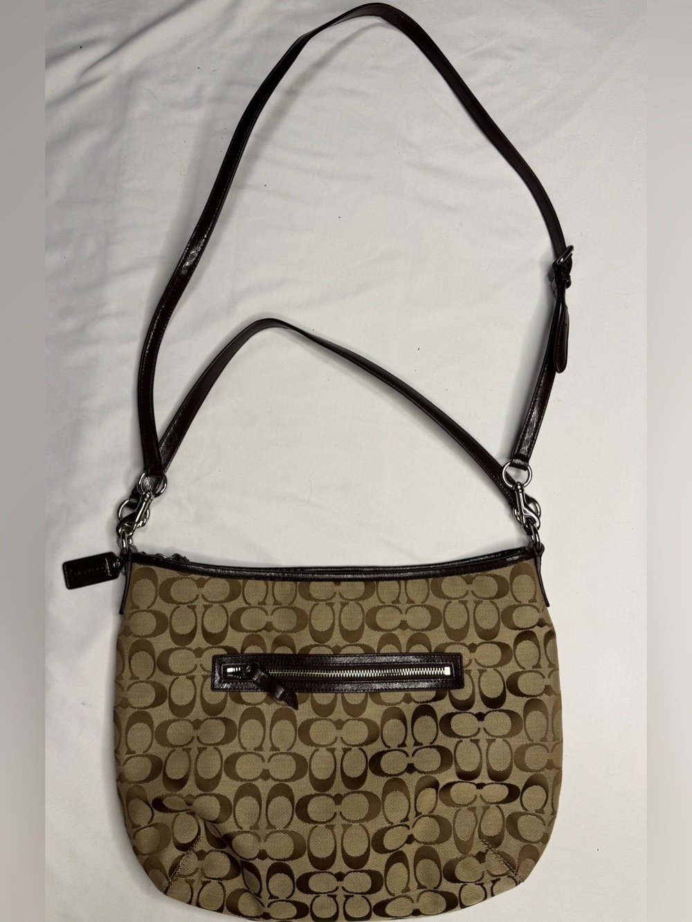 Coach Signature C Convertible Hobo Crossbody Bag Khaki Brown F28941 Adjustable